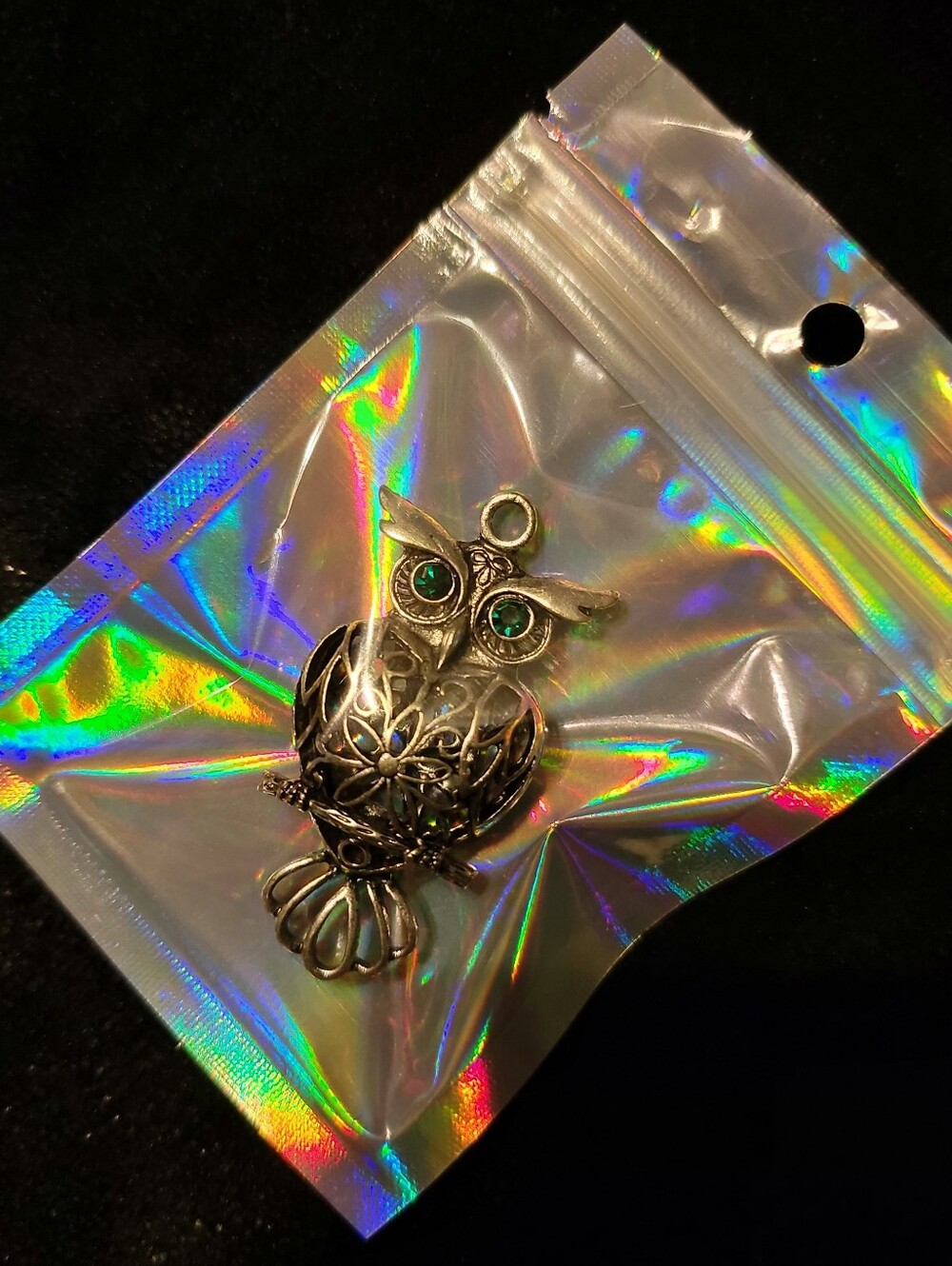 NWT Owl Pendant With Green Rhinestone Eyes